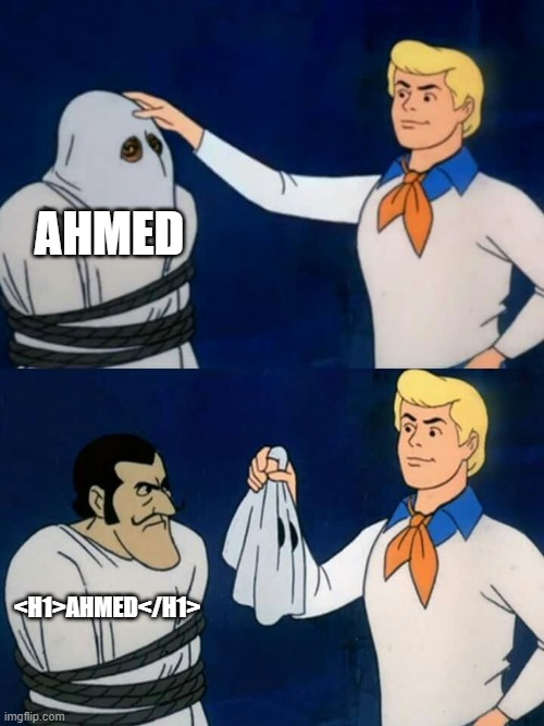 The registration form accepted <h1>Ahmed</h1> as a display name